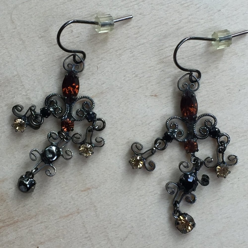 Red & grey "bling" dangly earrings